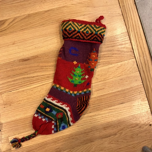 Handknit wool large Christmas tree stocking stuffer Nepal - Picture 4 of 5